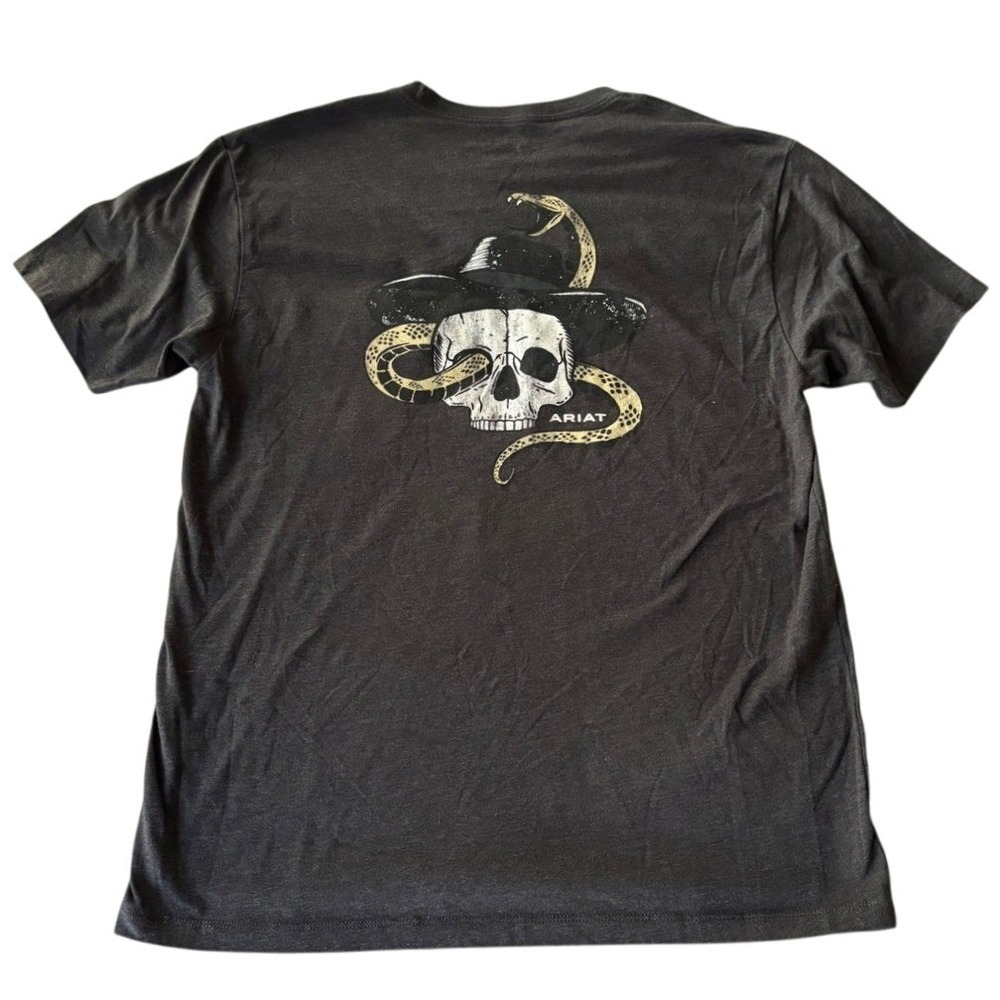 Ariat Skull Snake Cowboy Hat Graphic T-Shirt L Gray Western Gothic Biker Retro